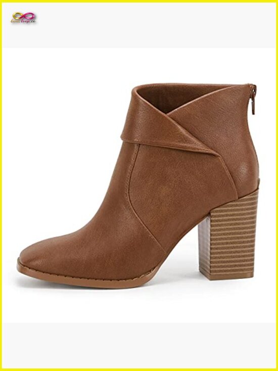 Square Toe Ankle Boots Chunky Stacked Heels Slip On Zipper Booties main image 1